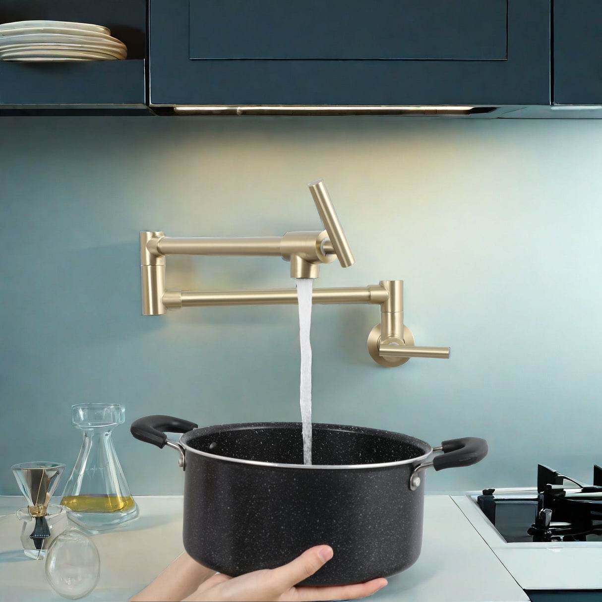 Modern Design Wall Mount Pot Filler Faucet Folding Stretchable
