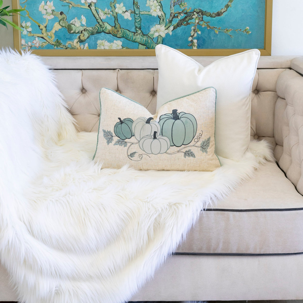 Embroidered Pumpkin Lumbar Throw Pillow – Misty