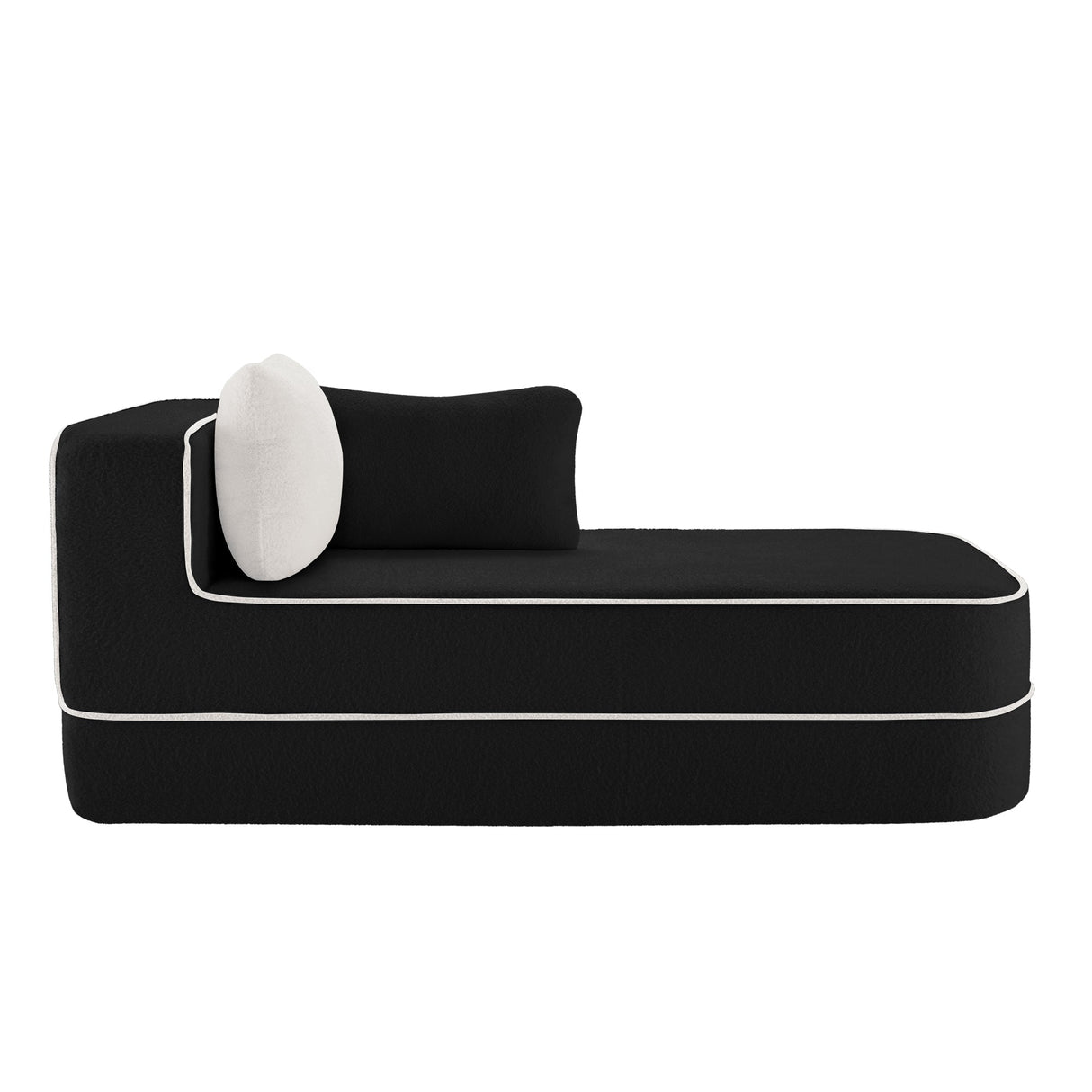 ELYSEES Right Chaise Sofa With Pillows Teddy Fabric - Black