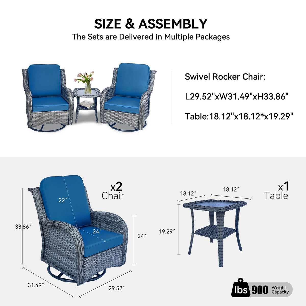 Wicker Outdoor Swivel Chairs Set with Side Table - Rattan, Weather-Resistant