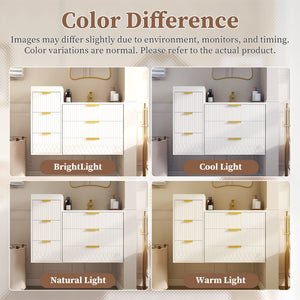 Wall Mounted Floating Cabinet With Double Drawer, Rectangular Sink