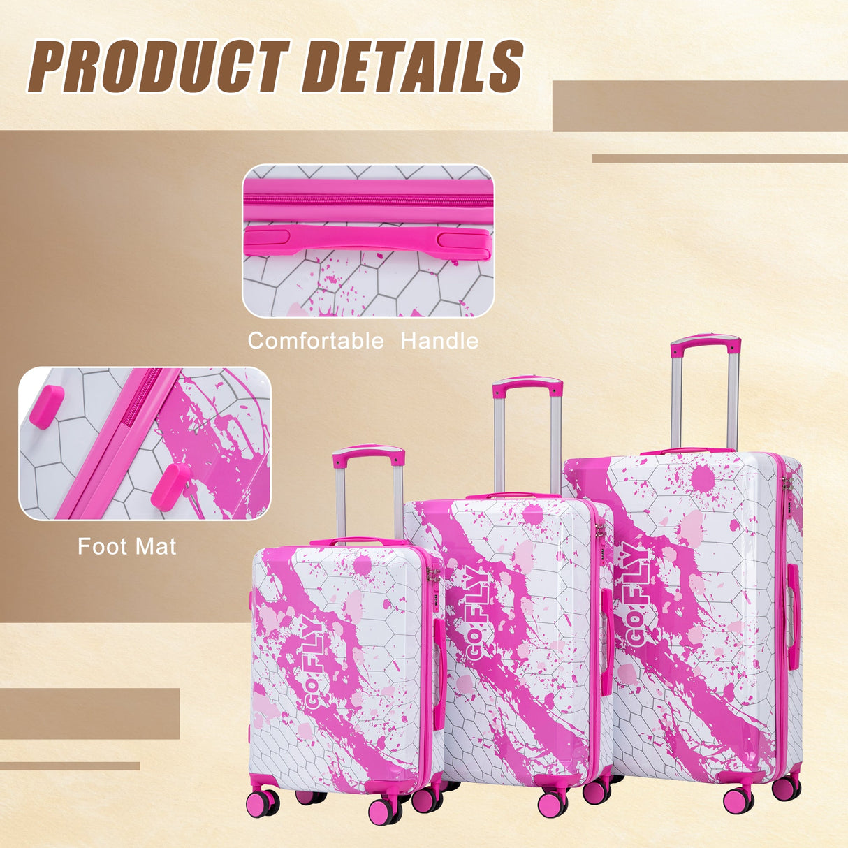 3-Piece Spinner Wheel Luggage Set (20"/24"/28") in Pink