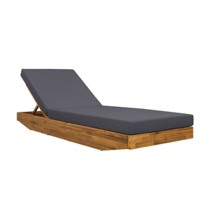 Acacia Wood Chaise Lounge with Cushion - Teak Finish