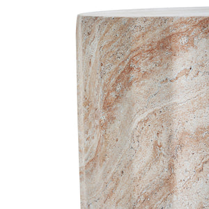 Outdoor / Indoor Lightweight Concrete Side Table, Cylinder Travertine Finish Accent Table - Beige