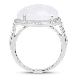 7.33 Carat Genuine White Rainbow Moonstone And White Topaz .925 Sterling Silver Ring