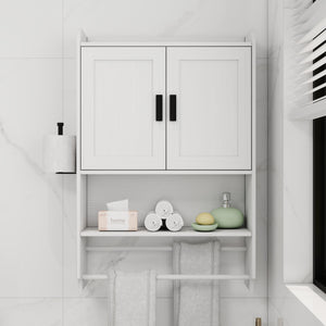 Bathroom Wall Cabinet with Doors, Adjustable Shelf, Towel Bar, and Paper Holder