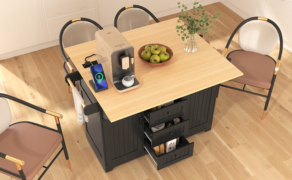 K&K 55.7'' Large Kitchen Island with 2 Drop Leaf