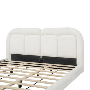King Size Boucle Upholstered Platform Bed with Tufted Headboard