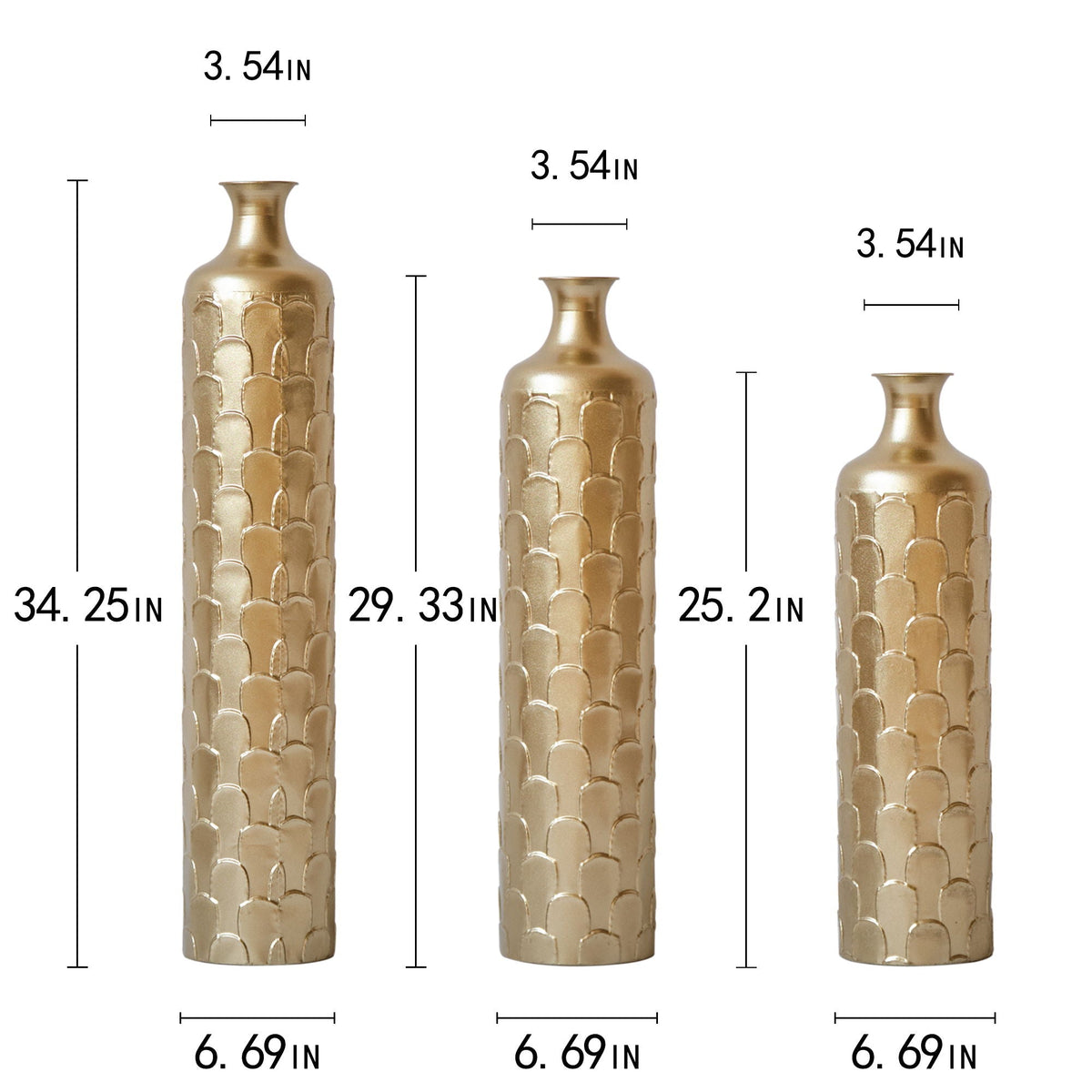 Floor Metal Vases Decorated White Metal Vases (Set of 3) Gorgeous Home Decoration Large Glazed Metal Vases - Golden
