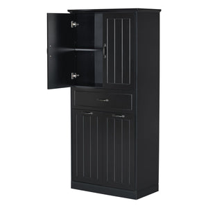 Modern Bathroom Storage Cabinet With Two Laundry Baskets, One Drawer, Adjustable Shelf