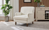 Vintage Upholstered Linen Fabric Armchair with Antique Solid Wood Legs