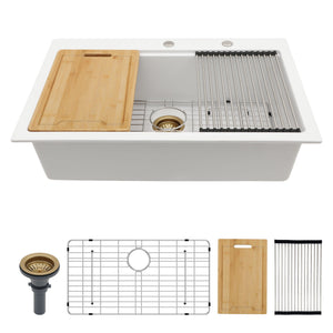 Granite Composite Quartz Kitchen Sink With Workstation Features And Drop In Design