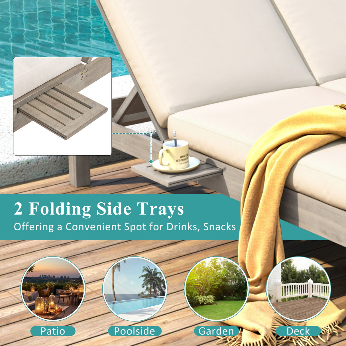 TREXM 5-Position Adjustable Backrest Double Chaise Lounge Outdoor
