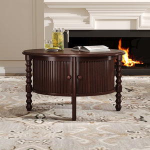 Vintage Round Coffee Table with Storage in Walnut