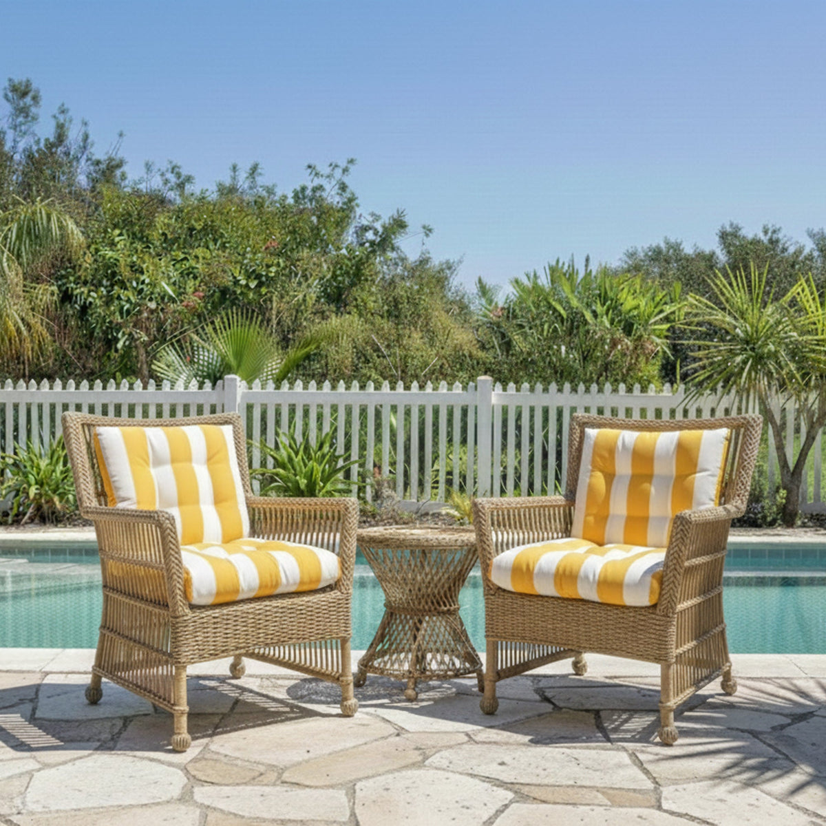 Outdoor Chair Cushions Set of 2 - 19 x 19 x 4 Inch Tufted Seat Cushions