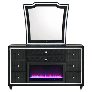 Lorient 8-drawer LED Flame Box Dresser and Mirror Black