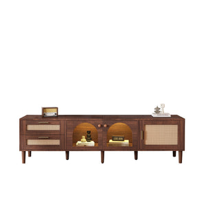 TV Stand With 3 Cabinets & 2 Drawers, LED Light Media Console For TVs Up To 80" - Dark Brown