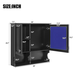 Wall Mounted Mirror Medicine Cabinet with Soft-Close Doors and Open Shelves - Black or White