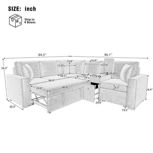 Modular L-Shaped Sectional Sofa Bed With Pull-Out Sleeper, Cup Holders, And Storage