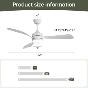 Ceiling Fan With 3 Blades, Remote Control, Reversible DC Motor