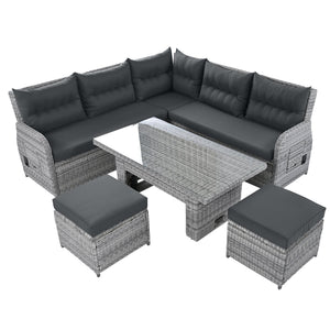 Outdoor Furniture Set Patio Rattan Furniture with Adjustable Table, Recliners, Side Tables, Ottomans