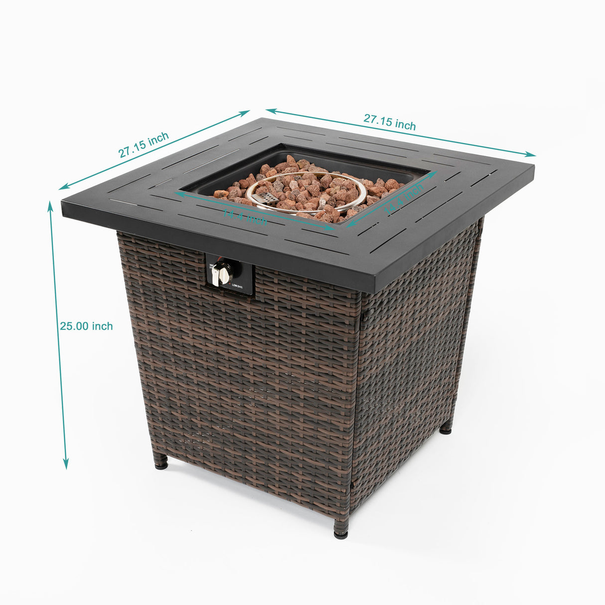 Wicker square fire pit table