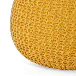 Knitted Cotton Round Pouf Ottoman with Soft Textured Cover - Dark Gray, Yellow, Blue