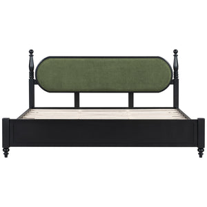 King Bed Frame Solid Wood Platform with Slats - Modern