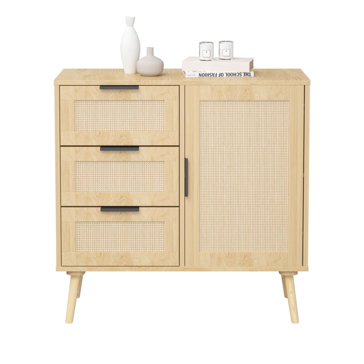 Dresser With Drawers And Adjustable Shelf - Antique Natural / Rattan