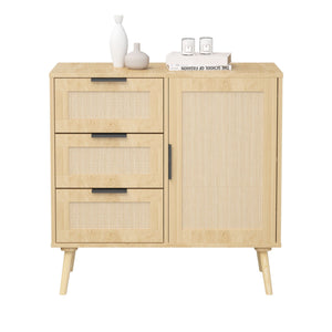 Dresser With Drawers And Adjustable Shelf - Antique Natural / Rattan