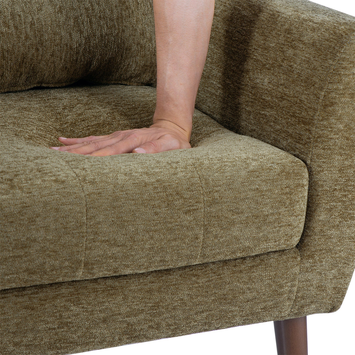 Modern Accent ChairChenille Arm Chairs for Living RoomUpholstered Modern ArmchairComfy Soft Padded Lounge Chair in Small SpaceBedroomw/PillowSolid Wood LegOlive Green