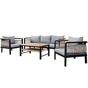 4 Pieces Outdoor Sectional Sofa Set 5 Person Patio Seating Group Outdoor Conversation Set With Cushions And A Coffee Table For Patios