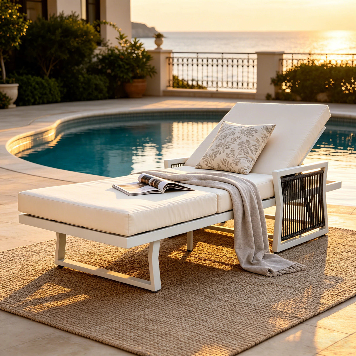 White Iron Outdoor Chaise Lounge