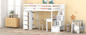Loft Bed With Storage Drawers, Desk And Stairs With Shelves