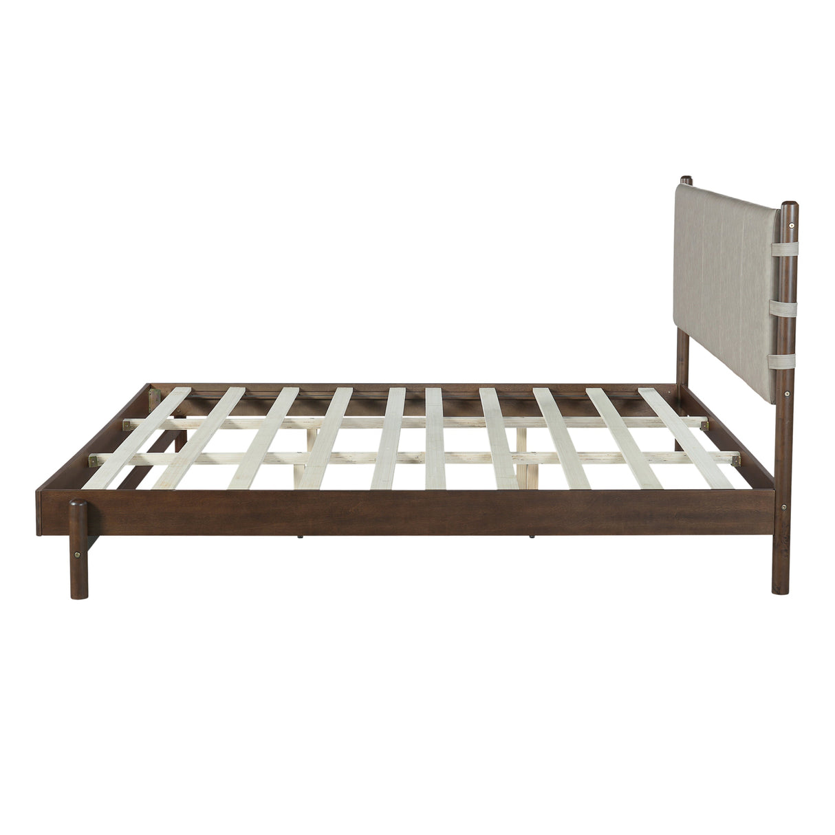 Premium Rubber Wood Platform Bed Frame King Size with Light Grey Headboard