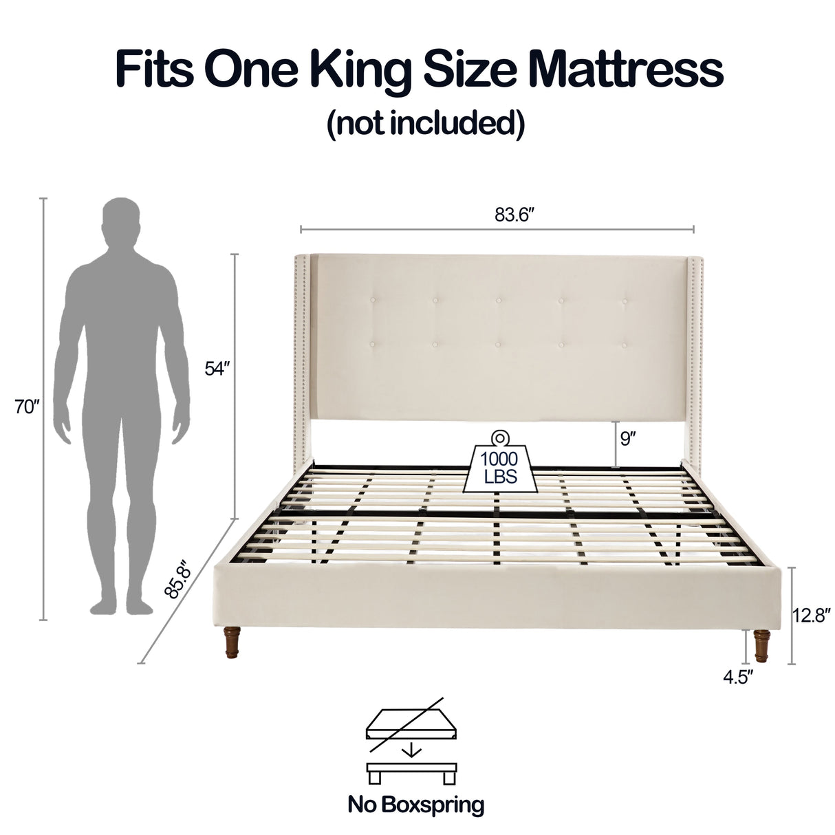 Peyton Upholstered King Bed with 54" High Headboard