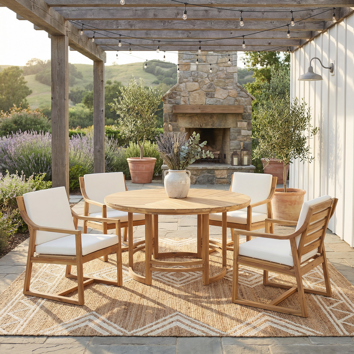 Outdoor Dining Set 5-Piece Patio Table and Chairs Set with Umbrella Hole