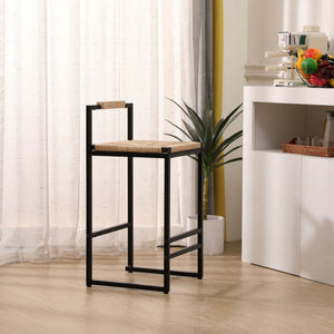 Stylish (Set of 2) Bar Stools With Backrest And Paper Rope Woven Seat, Counter Height Dining Chairs For Kitchen - Natural