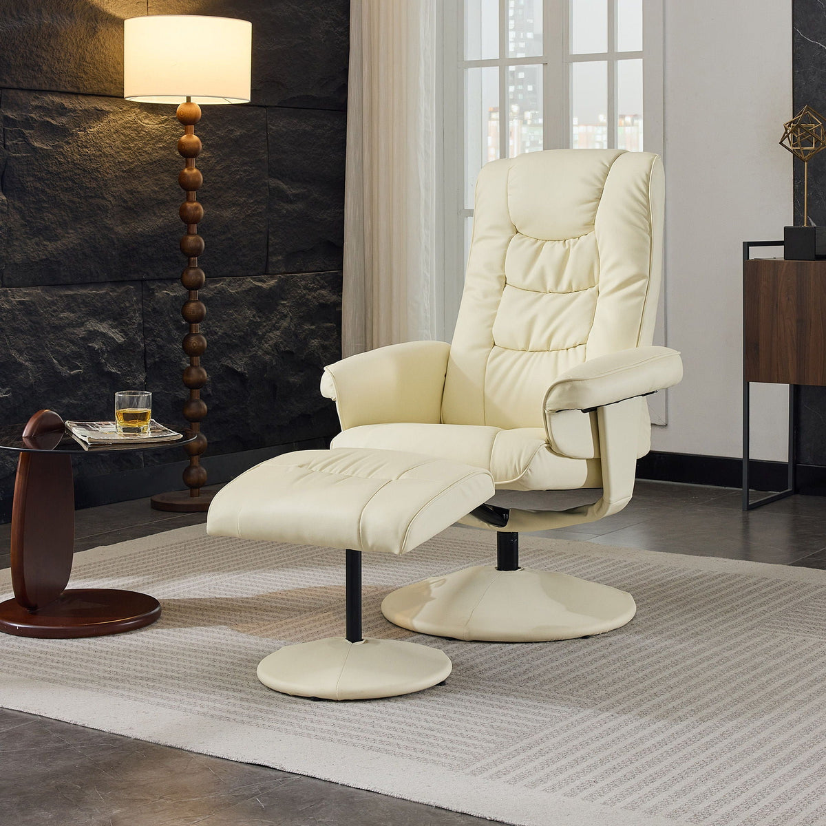 Recliner Chair With Ottoman, 360° Swivel Massage Lounge Chair With 5-Point Vibration & Heated Seat