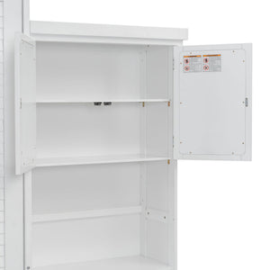 Queen Size Murphy Bed With Louvered Design And Multiple Storage Shelves - White