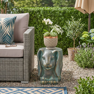 13inch High Rabbit Garden Stool, Lightweight Concrete, Gold Patina Finish, No Assembly Required