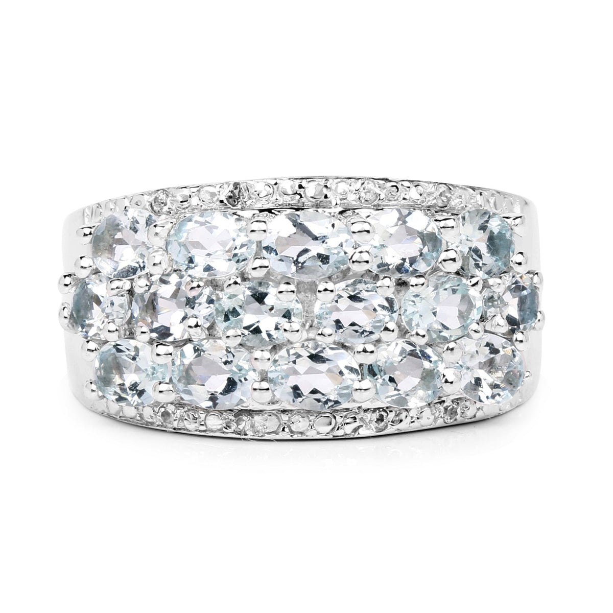 2.44 Carat Genuine Aquamarine & White Topaz .925 Sterling Silver Ring