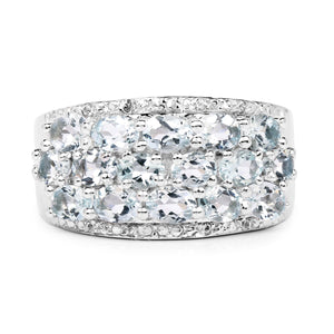 2.44 Carat Genuine Aquamarine & White Topaz .925 Sterling Silver Ring