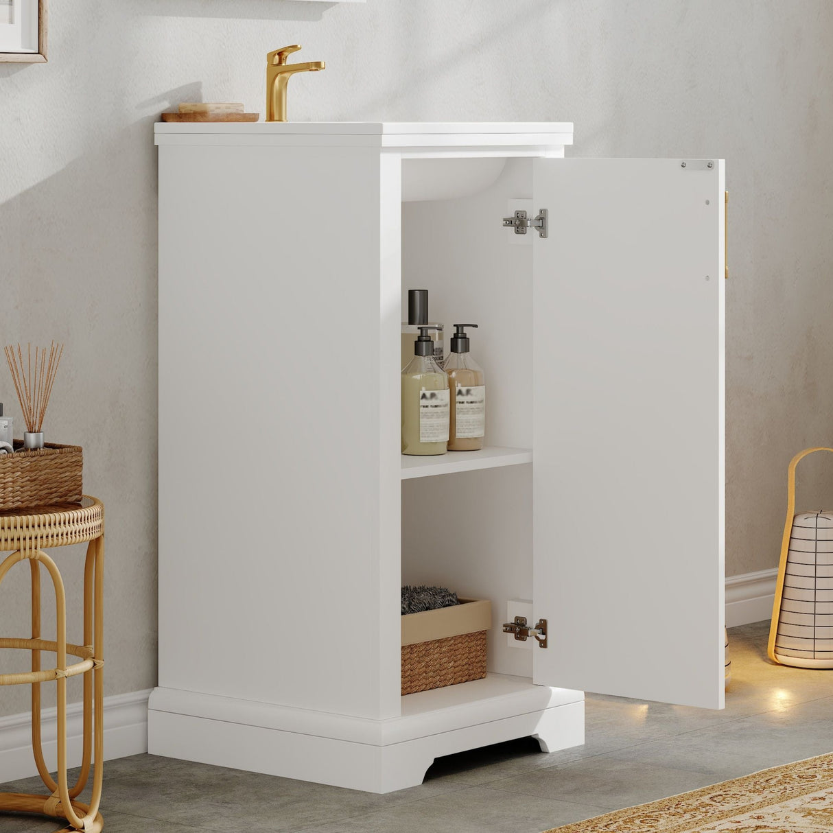 Bathroom Vanity With Sink, Soft Close Door, Adjustable Shelf, Freestanding Single Unit - White