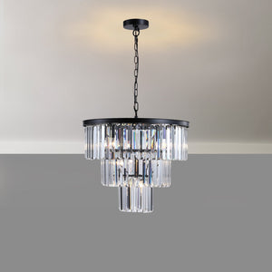 20' Luxury 3-Tier Crystal Chandelier, 7-Light Black Frame Pendant Light, Elegant Ceiling Lighting for Living Room, Dining Room, Bedroom (No Bulbs)