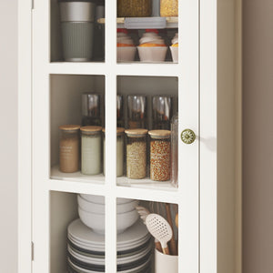 Minimalism Buffet Cabinet With Glass Doors And Double Drawer