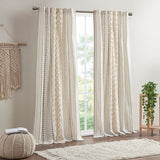 Cotton Printed Curtain Panel with Chenille Stripe and Lining Ivory 50x84