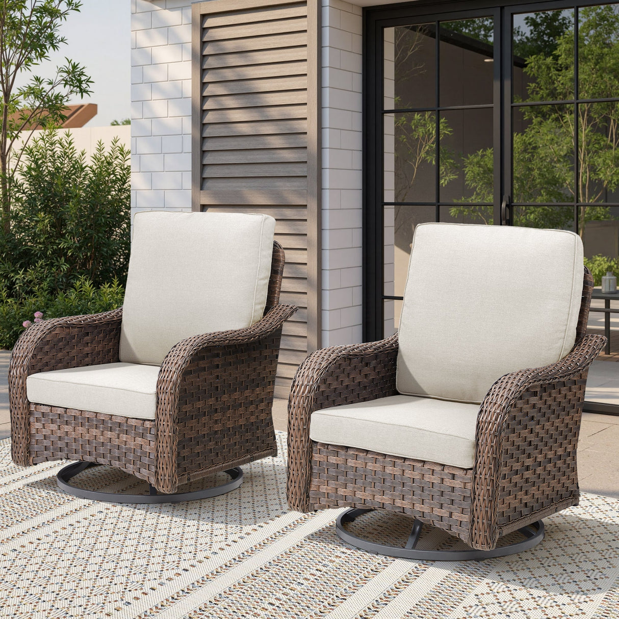 Patio Wicker Rocking Swivel Glider Rocker Chair Set of 2 for Porch
