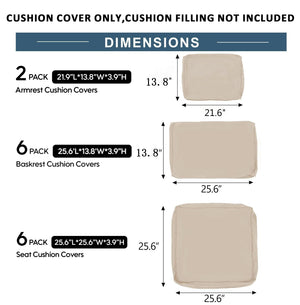 Cushion Covers for 7-Piece (6-Seaters) Wicker Rattan Sectional Sofa - Navy Blue