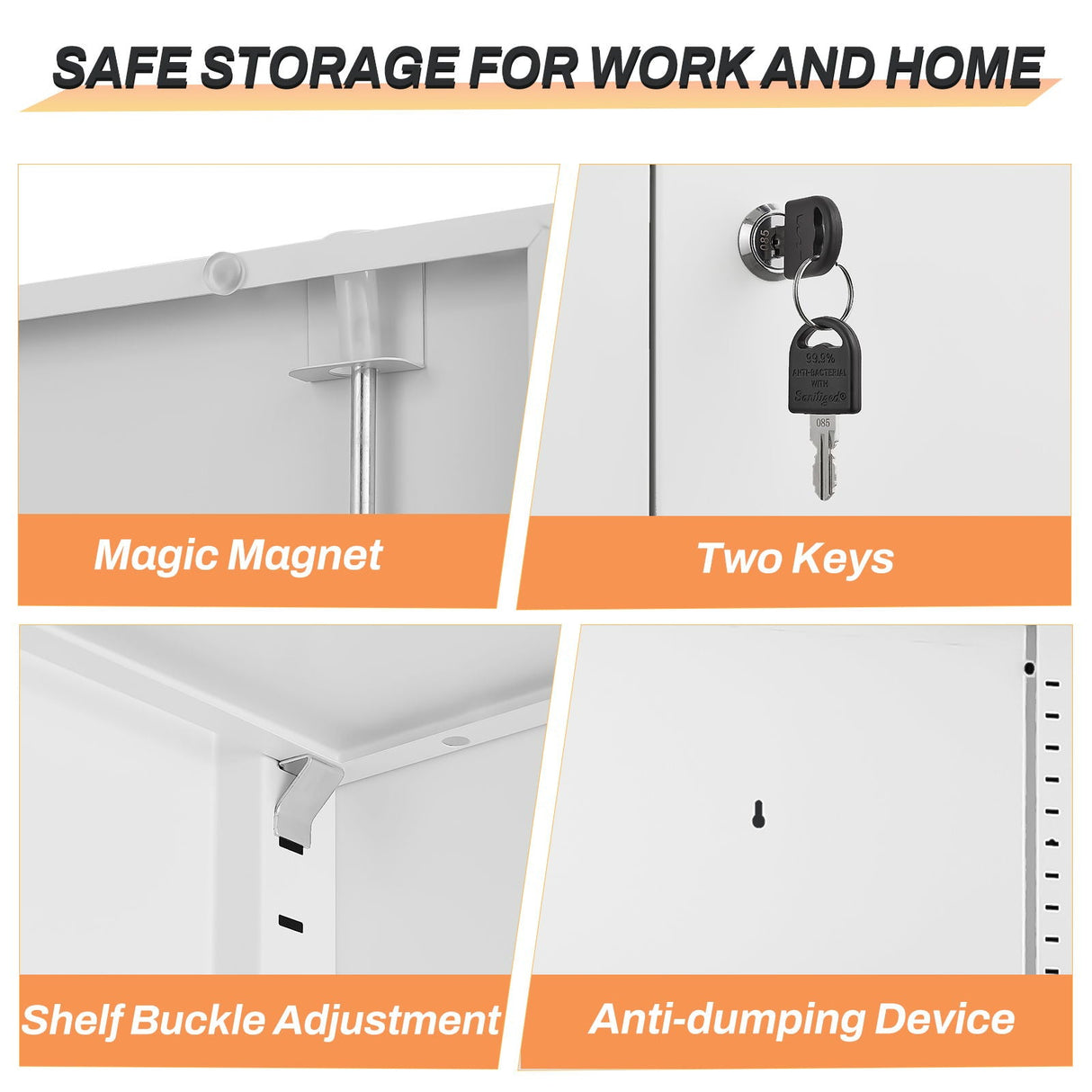2 Door File Cabinet With Lock, 4 Adjustable Shelves, Heavy-Duty